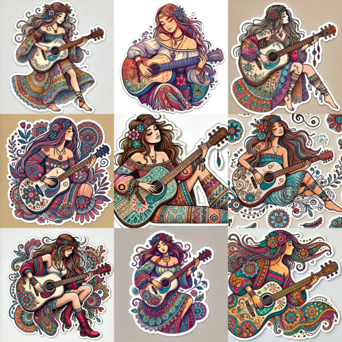 Bohemian woman with a acoustic guitar